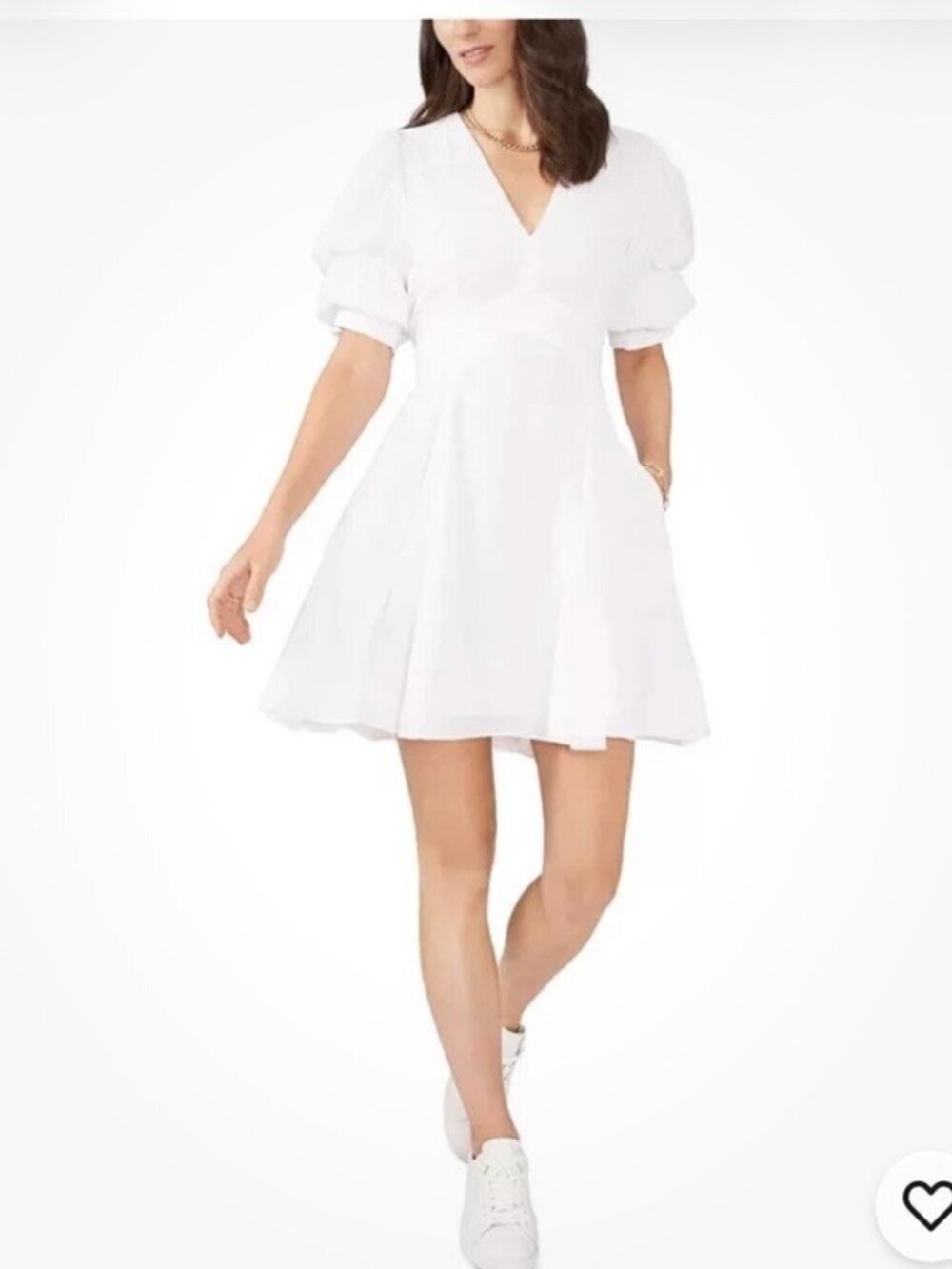 1.STATE Size Small White Bubble Short Sleeve V-Neck Mini Dress NWT